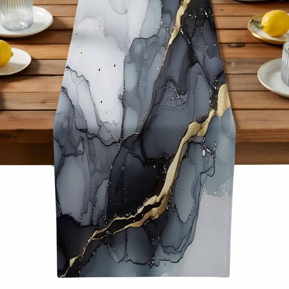 Marble Texture Table Runner, Gray Marble Abstract Art Kitchen Table Runners Dress Scarves for Table Decorations Party/Restaurant/Indoor Outdoor Use, 13x120in