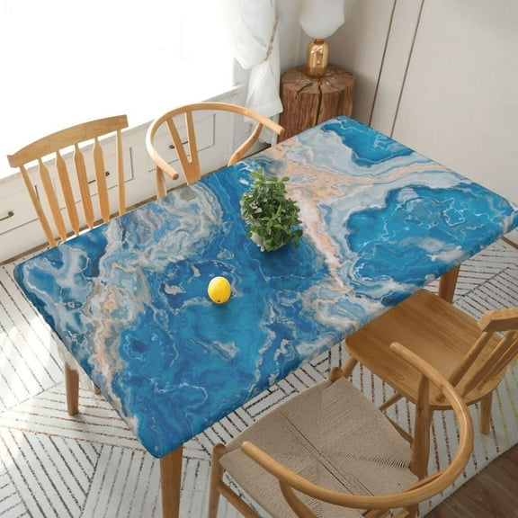 Marble Texture Tablecloth with Elastic Edge for 5ft Rectangle Table, Table Cloth Washable Table Cover for Kitchen Dining Party Outdoor Picnic Decoration, 60" L X 30" W