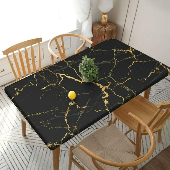 Marble Texture Tablecloth with Elastic Edge for 5ft Rectangle Table, Table Cloth Washable Table Cover for Kitchen Dining Party Outdoor Picnic Decoration, 60" L X 30" W