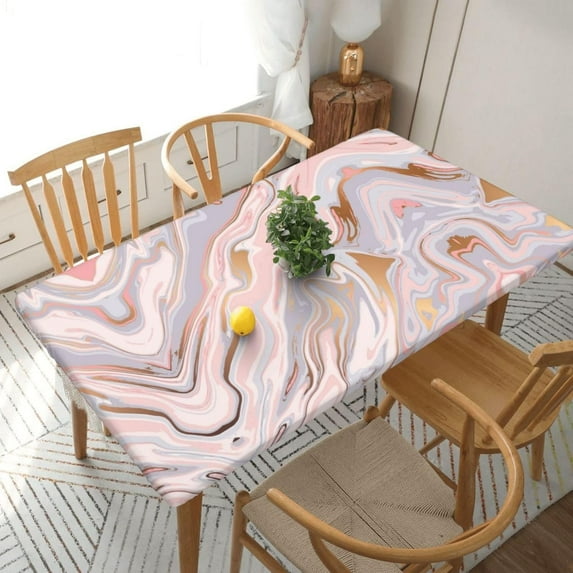 Marble Texture Tablecloth with Elastic Edge for 5ft Rectangle Table, Table Cloth Washable Table Cover for Kitchen Dining Party Outdoor Picnic Decoration, 60" L X 30" W