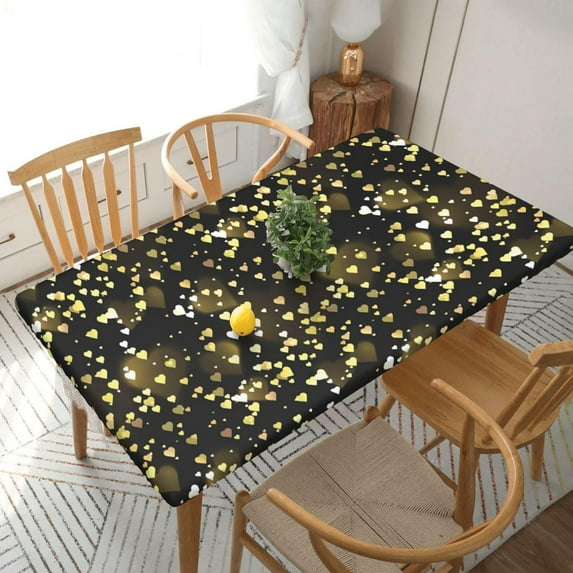 Marble Texture Tablecloth with Elastic Edge Rectangle Waterproof Oil-Proof Table Cloth Washable Reusable Table Cover for Kitchen Dining