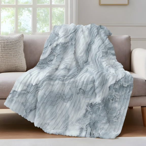 Marble Texture Throw Blanket for Couch Abstract Grey White Gradient Art Soft and Warm Flannel 3D Striped Fluffy Fuzzy Fleece Blanket Lightweight Throw for Bed, Sofa 60 x 80 Inches
