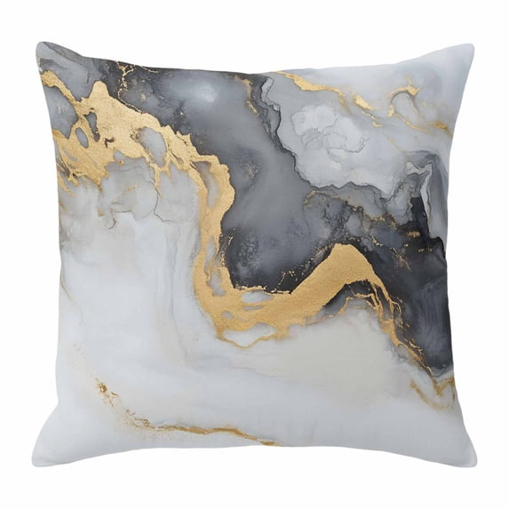 Marble Texture Throw Pillow Cover Abstract Black Gold Gradient Art Cotton Linen Cushion Cover Throw Pillow Case with Invisible Zipper for Couch Sofa Bed Chair Car 18x18 Inch