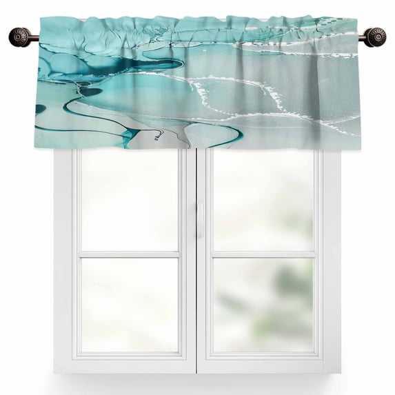 Marble Texture Valances for Windows, 42 x 12in, Turquoise Marble Tier Abstract Art Rod Pocket Kitchen Valance Curtain Light Filtering Window Treatments for Living Room Bedroom, 1 Panel