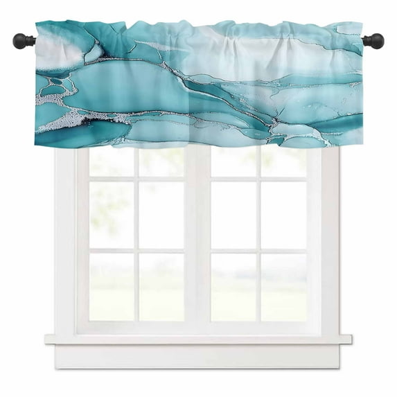 Marble Texture Valances for Windows Blue Green Minimalist Lines Rod Pocket Curtain Valance Window Treatment Short Curtains for Kitchen Living Room, 42"x18"
