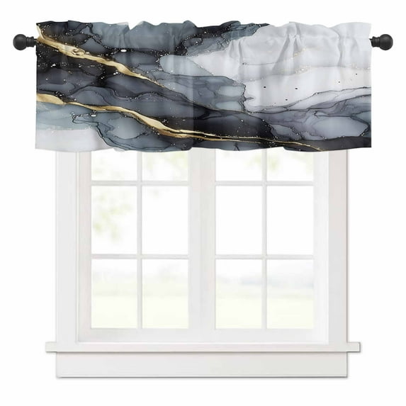 Marble Texture Valances for Windows Gray Marble Abstract Art Rod Pocket Curtain Valance Window Treatment Short Curtains for Kitchen Living Room, 42"x12"