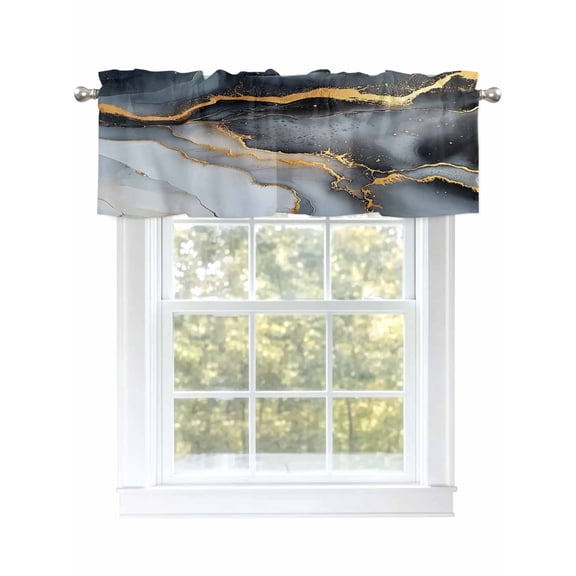 Marble Texture Valances for Windows Grey Gold Gradient Abstract Art Kitchen Valance Curtain Rod Pocket Small Curtains for Cafe Bathroom Laundry Basement 42" x 18"