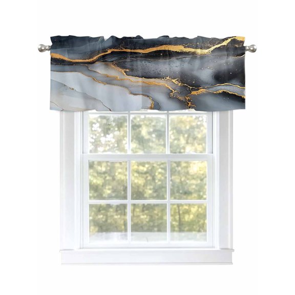 Marble Texture Valances for Windows Grey Gold Gradient Abstract Art Kitchen Valance Curtain Rod Pocket Small Curtains for Cafe Bathroom Laundry Basement 54" x 18"