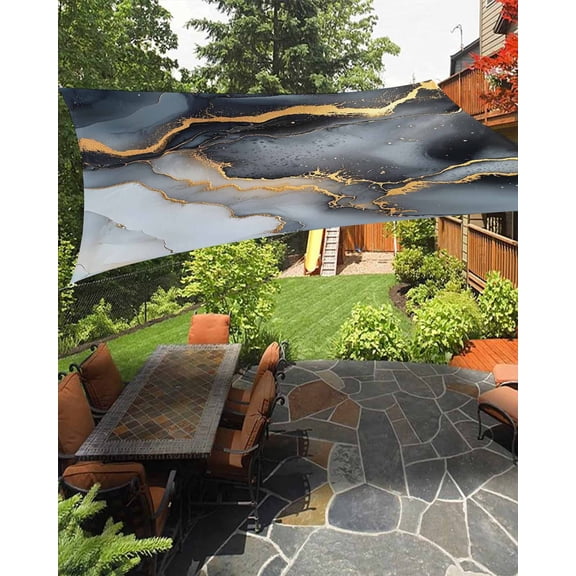 Marble Texture Waterproof Sun Shade Sail Grey Gold Gradient Abstract Art Outdoor Patio Sun Shades Canopy UV Block Waterproof Sunshade for Garden Backyard Deck Pergola 6.5x10 Ft