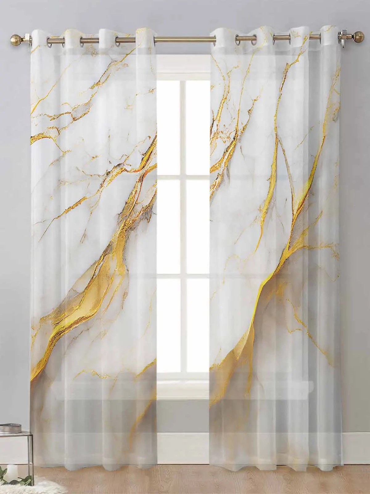 Marble Texture White Sheer Curtains For Living Room Window Screening ...