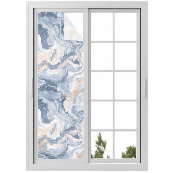 Marble Texture Window Privacy Film Elegant Gray Blue Tone Vortex Effect Decorative Glass Window Film UV Blocking Static Cling Non-Adhesive Sticker Covering for Home Door 17.7 x 78.7 inches