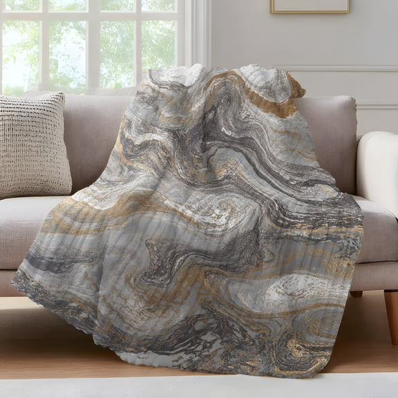 Marble Throw Blanket for Couch Abstract Fluid Art Grey Brown Marble Texture Modern Soft and Warm Flannel 3D Striped Fluffy Fuzzy Fleece Blanket Lightweight Throw for Bed, Sofa 30 x 40 Inches