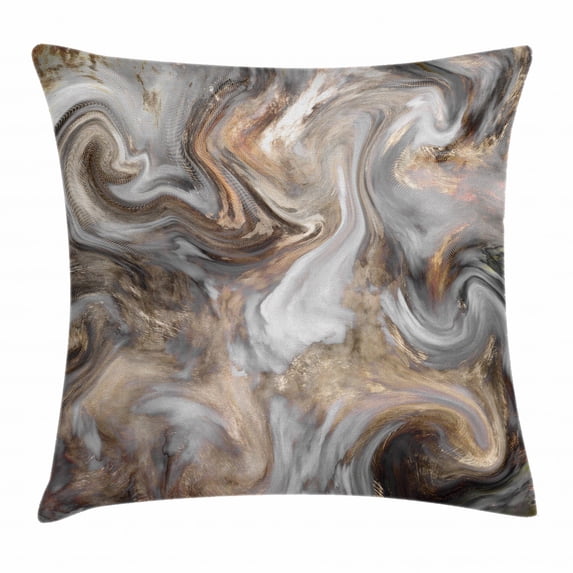 Marble Throw Pillow Cushion Cover, Retro Style Paintbrush Colors in Marbling Texture Watercolor Artwork, Decorative Square Accent Pillow Case, 18 X 18 Inches, Sand Brown Dust Light Grey, by Ambesonne