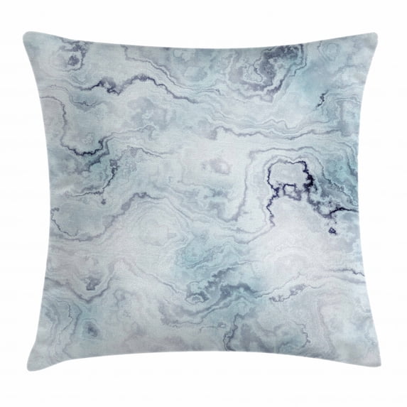 Marble Throw Pillow Cushion Cover, Soft Pastel Toned Abstract Hazy Wavy Pattern with Ottoman Influences Image, Decorative Square Accent Pillow Case, 16 X 16 Inches, Light Blue Grey Mint, by Ambesonne