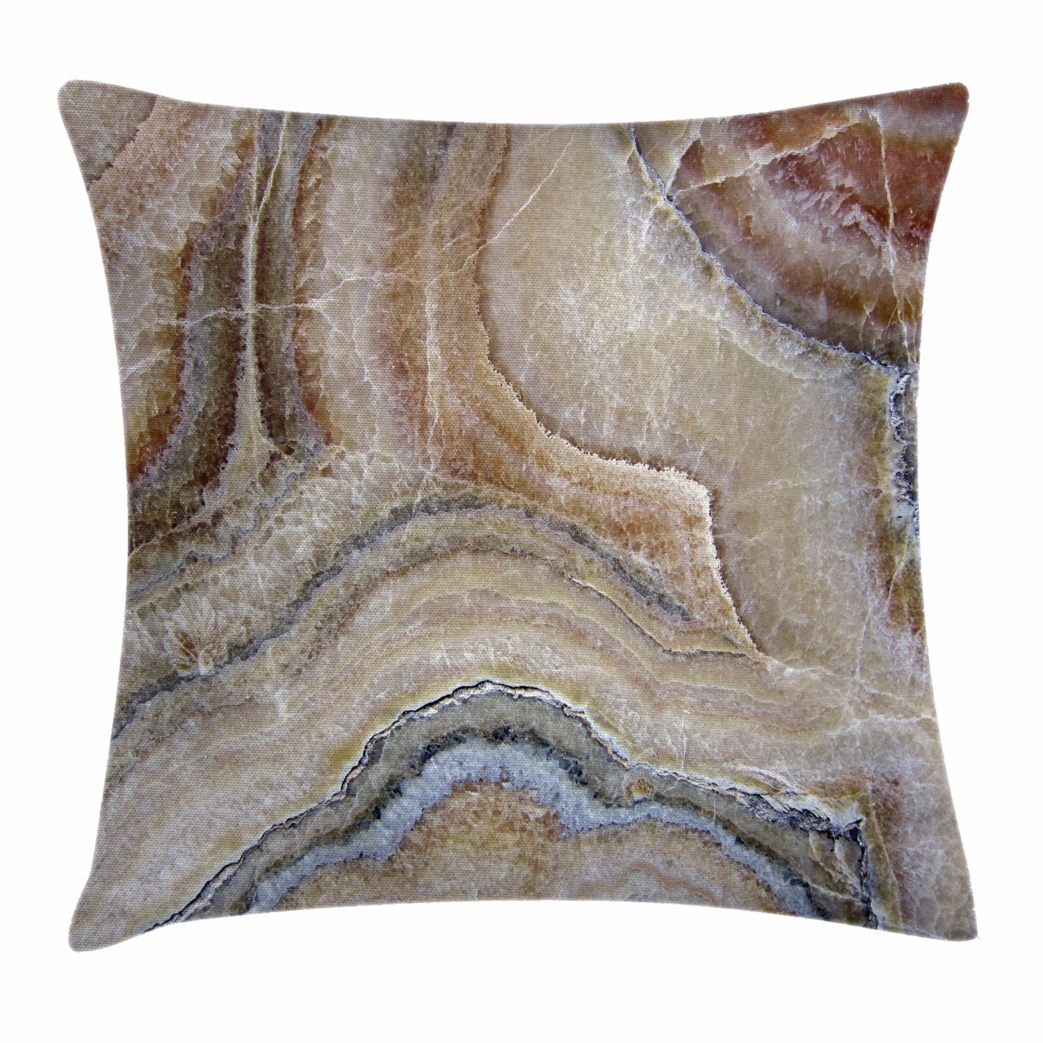 16" Beige and Tan Marble Pattern Polyester Throw Pillow