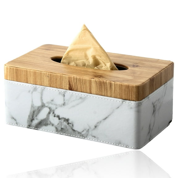 Marble Tissue Box Cover Rectangular,Facial Tissue Box Holder for Dresser Bathroom Decor,Tissue Dispenser-Style 1