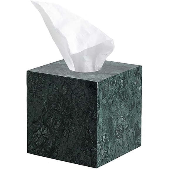 Marble Tissue Box Cover – Square Decorative Tissue Holder for Bathroom Countertop, White Modern Stone Tissue Dispenser for Home Decor