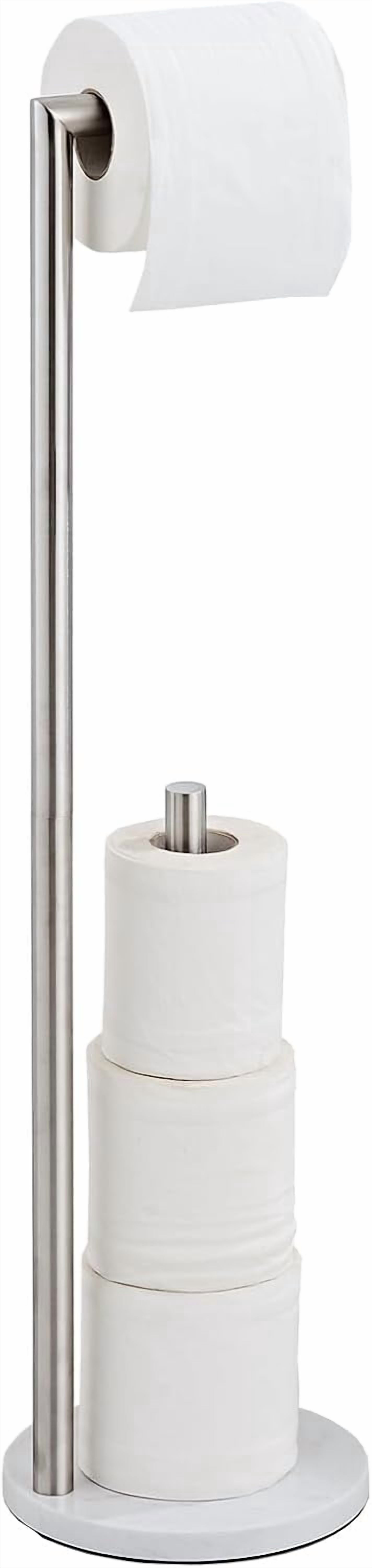 Marble Toilet Paper Holder Stand - Brushed Nickel Freestanding with Storage Floor Stand Silver Toilet Roll Holder Standing Paper Towel Holder