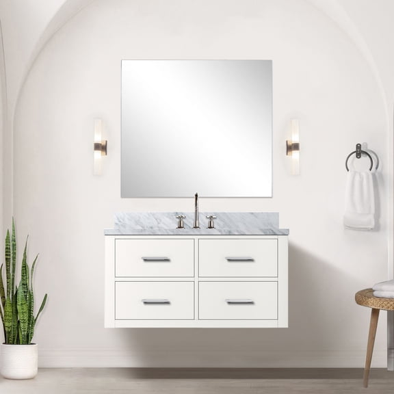 Marble Top Bath Vanity With Solid Wood Frame, 36 In. X 22 In., White Look 36" W 22" D Slab & Body, Easy To Assemble