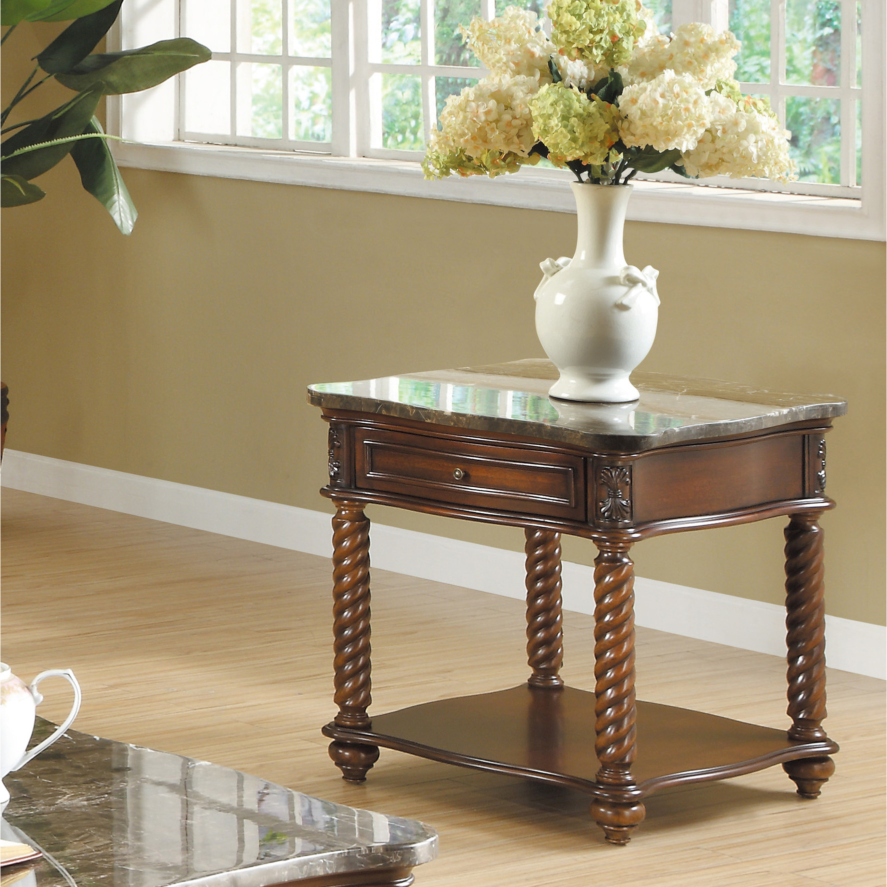 Drawer Mable Table Marble Top & Drawer Storage - Luxury Traditional End Table for Living ...