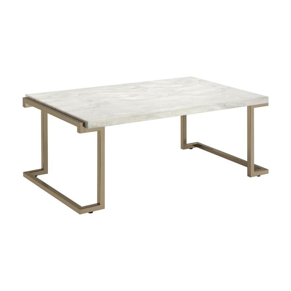 Sleek Faux Marble and Gold Metal 24" Square End Table