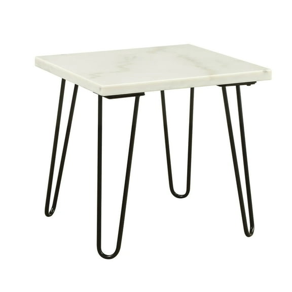 ACME Telestis 22" Square Marble Top End Table in White and Black