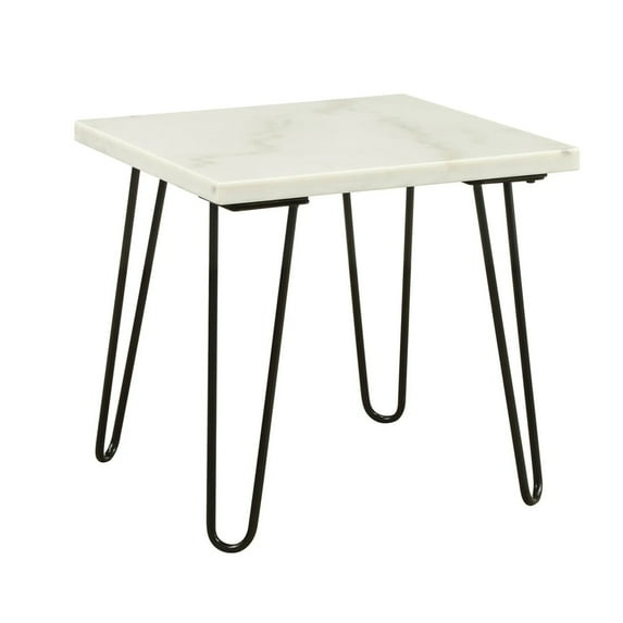 ACME Telestis 22" Square Marble Top End Table in White and Black