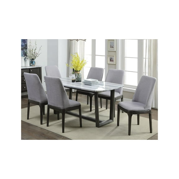 Marble Top & Weathered Gray 7pcs Dining Table Set by Acme Madan DN00059-7pcs