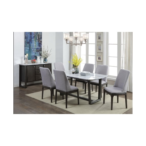 Marble Top & Weathered Gray 8pcs Dining Table Set by Acme Madan DN00059-8pcs