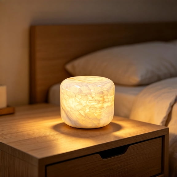 Marble Touch Lamp Cordless, Natural Stone Table Lamp with Dimming Warm Glow, Rechargeable Portable Night Light for Bedroom Living Room Decor Gift