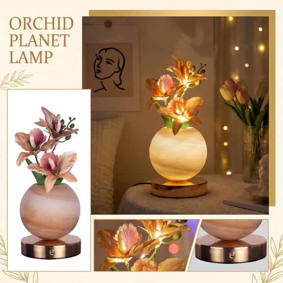 Marble Touch Lamp Flower Table Lamp 11 X 4.5 Inch Gold Room Decor Small Cordless Table Lamp Ambient Lighting for Bedroom Living Room 1 Pack