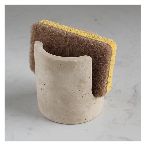 Marble Travertine Sponge Holder for Kitchen Sink - Beige Stone Caddy, Fast Drying Rack for Countertop, Soap Dish Organizer, Modern Farmhouse Dcor