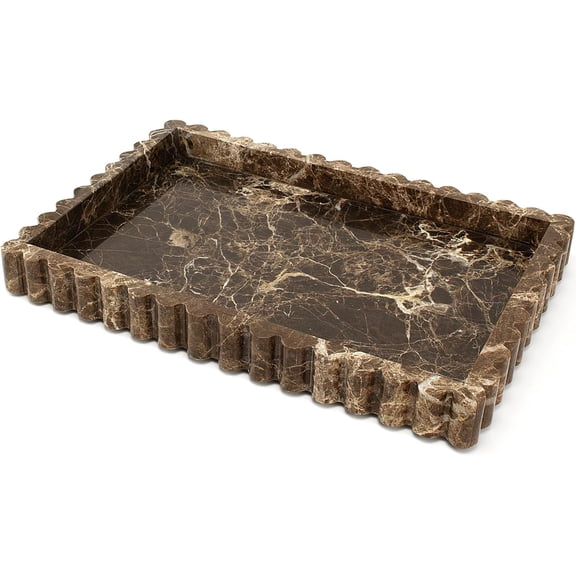 Marble Tray for Bathroom Vanity, Real Stone Decorative Serving Tray with Fluted Edge, Large Storage Tray for Kitchen Counter and Dresser, Home Decor, 11.8" x 8", Calacatta Viola Design