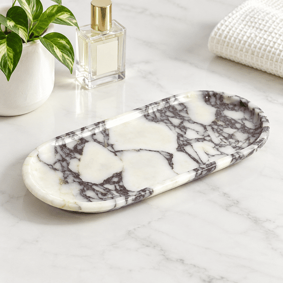 Marble Tray For Bathroom Calacatta Oval Decor