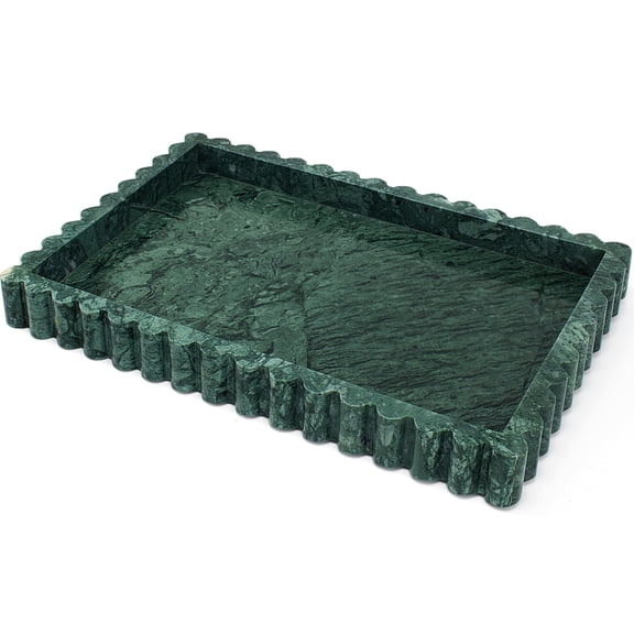 Marble Tray For Bathroom Real Stone Decorative Vanity With Fluted Edge Large Serving Storkitchen Counter Dresser Home Decor 11.8" X 8" Dark Green