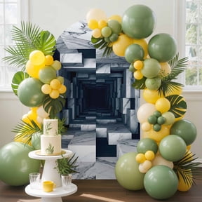 Marble Tunnel Arch Backdrop Cover, 4FT, Abstract 3D Corridor White Gray Black Cubic Blocks Spandex Arch Covers Double-Sided Backdrop for Wedding Birthday Party Photo Background Decoration