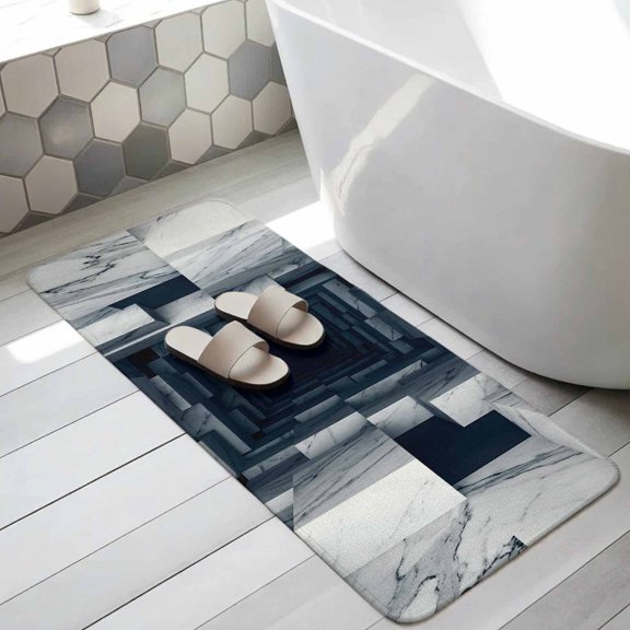 Marble Tunnel Bathroom Runner Rugs Non Slip Washable Absorbent Narrow Long Bath Mat Modern 3D Corridor Minimalist Runner Rugs for Kitchen Hallway Bedroom Laundry Study Room 31.5"x63"
