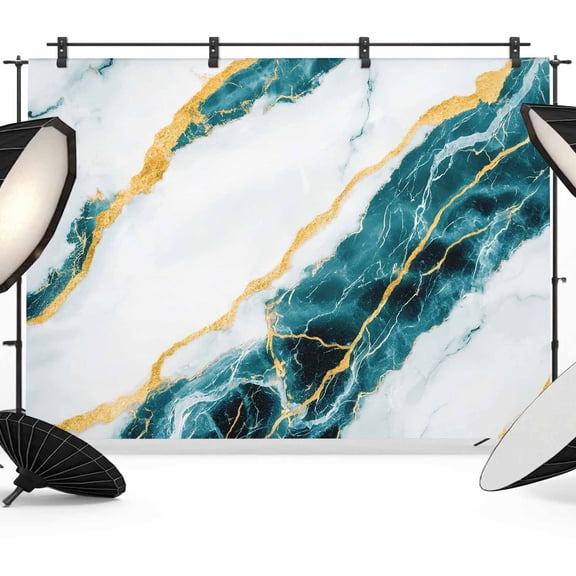 Marble Turquoise Backdrop for Photography,Fabric Photo Background Backdrop,Gold Foil Ceramic Style Crack Scratch Photo Booth Background for Portrait Photoshoot Video Wedding Decoration Banner 7x5ft