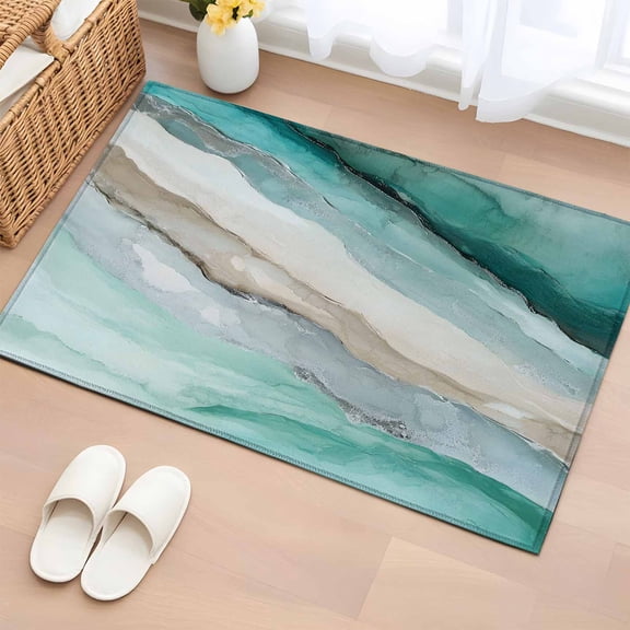 Marble Turquoise Bathroom Rug Washable 2x3 Entryway Rug Non Slip Country Ombre Brown Nature Cracks Front Door Mat Low Pile Indoor Doormat Throw Floor Carpet for Kitchen Bedroom Entrance