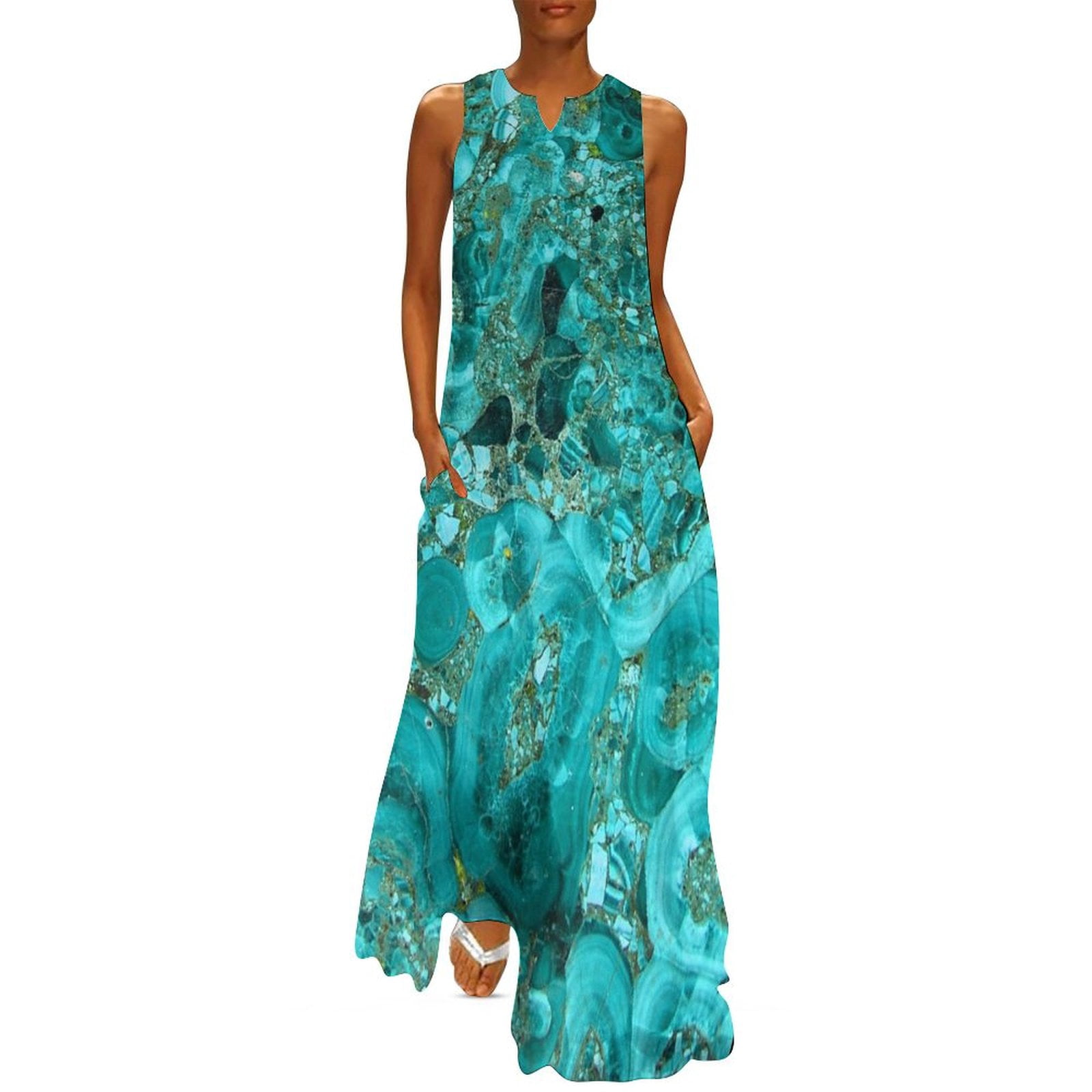 Marble Turquoise Blue Gold Long Dress bandage dress luxury woman party dress  dresses summer woman02 - Walmart.com