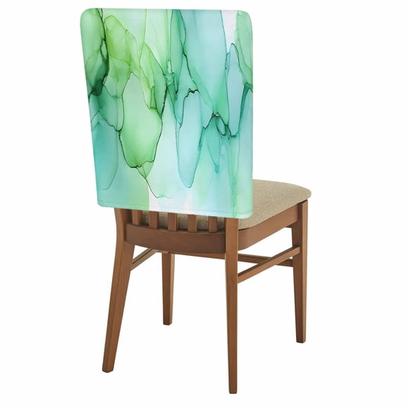 Marble Turquoise Chair Back Covers Pack of 1, Green Gradient Modern Cracked Art Removable Dining Seat Cover Washable Kitchen Chair Slipcovers Protective for Party Festival Decoration 19x20in