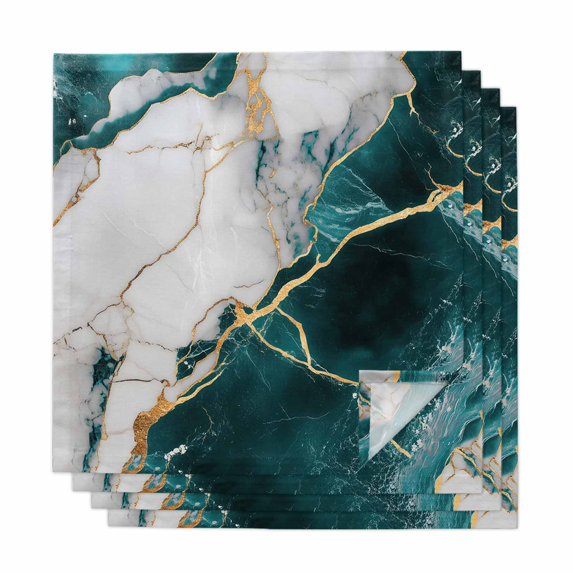 Marble Turquoise Cloth Napkins, Abstract Gold White Brick Stone Motif Washable and Reusable Dinner Napkins Set of 4, Table Napkin for Kitchen Party Birthday Wedding Hotel Housewarming 20"x20"