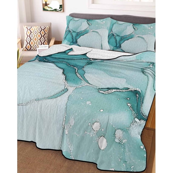 Marble Turquoise Full Size Down Alternative Comforter, Lightweight Comforter Quilt Bedding Set with Pillow Shams Abstract Nature Cracks Silver Wavy All Seasons Bed Comforter Duvet Insert 78"x90"