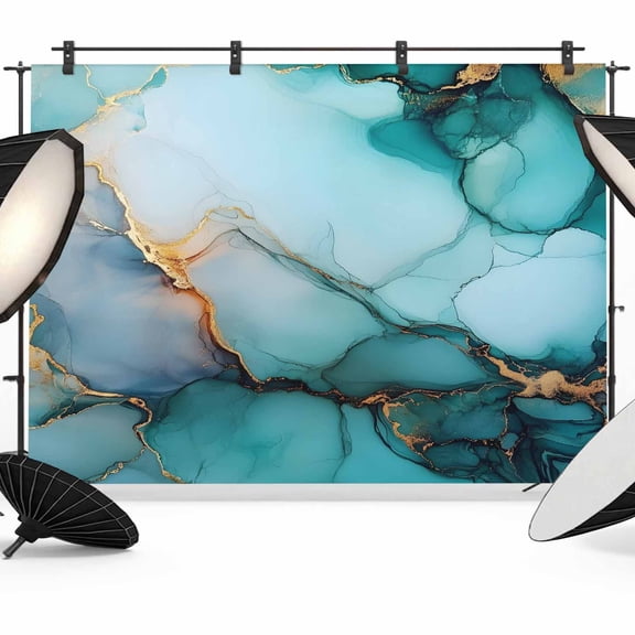 Marble Turquoise Gold Backdrop for Photoshoot,Photography Photo Studio Background Wall Backdrop,Abstract Simple Geometric Back Drop Banner Panel for Portraits Wedding Live Streaming Decor 12x8Ft