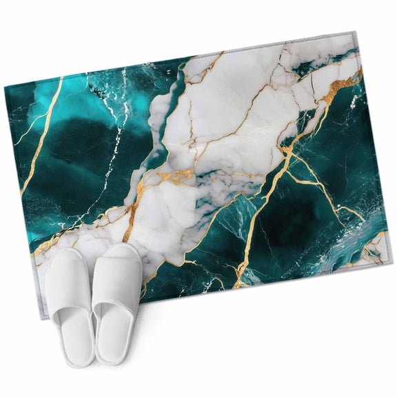 Marble Turquoise Large Area Rugs for Bedroom Living Room, Soft Non Slip Carpet Bedside Rug, Abstract Gold White Brick Stone Motif Rectangle Floor Cover Kitchen Accent Rug 2'x3' for Dining Room/Office