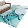 thumbnail image 1 of Marble Turquoise Large Area Rugs for Bedroom Living Room, Soft Non Slip Carpet Bedside Rug, Abstract Nature Cracks Silver Wavy Rectangular Floor Cover Kitchen Accent Rug 3'x5' for Dining Room/Office, 1 of 9