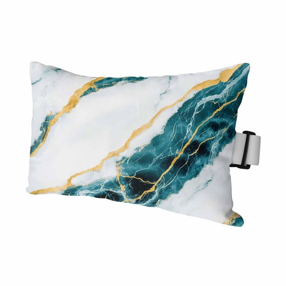 Marble Turquoise Outdoor Pillows for Chaise Lounge Chair Waterproof Lumbar Pillows with Insert&Strap Beach Headrest Pillow Gold Foil Ceramic Style Crack Scratch Pillow for Patio Pool 11"x16"