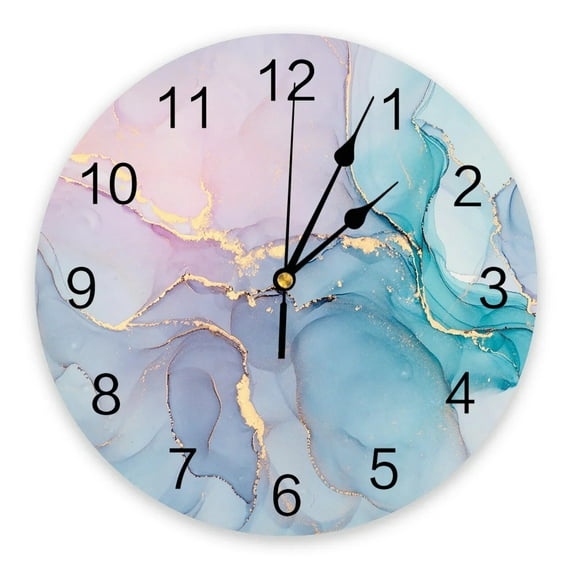 Marble Turquoise Pink Wall Clock Modern Design Living Room Decoration Kitchen Clock Mute Wall Watch Home Interior Decor(10 Inch)