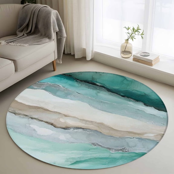 Marble Turquoise Round Rug 3ft Washable Circle Entryway Rugs Non Slip Country Ombre Brown Nature Cracks Area Rug Indoor Floor Carpet for Bedroom Kitchen Living Room Home Office Dining Room Nursery