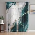 thumbnail image 1 of Marble Turquoise Sheer Curtains 96 Inch Length 2 Panels Set, Abstract Gold White Brick Stone Motif Voile Window Treatment Semi Sheer Long Curtains Drapes for Bedroom/Living Room/Kitchen 52"x96"x2, 1 of 7